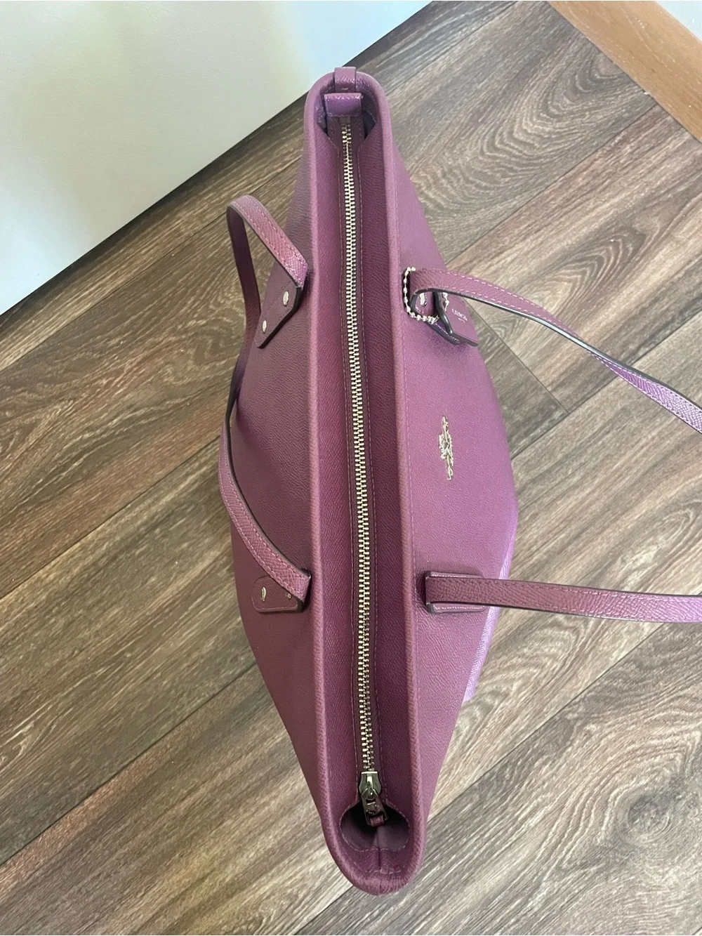 Coach City Zip Top Tote Bag Purple Crossgrain Leather Shoulder Purse - Picture 3 of 8